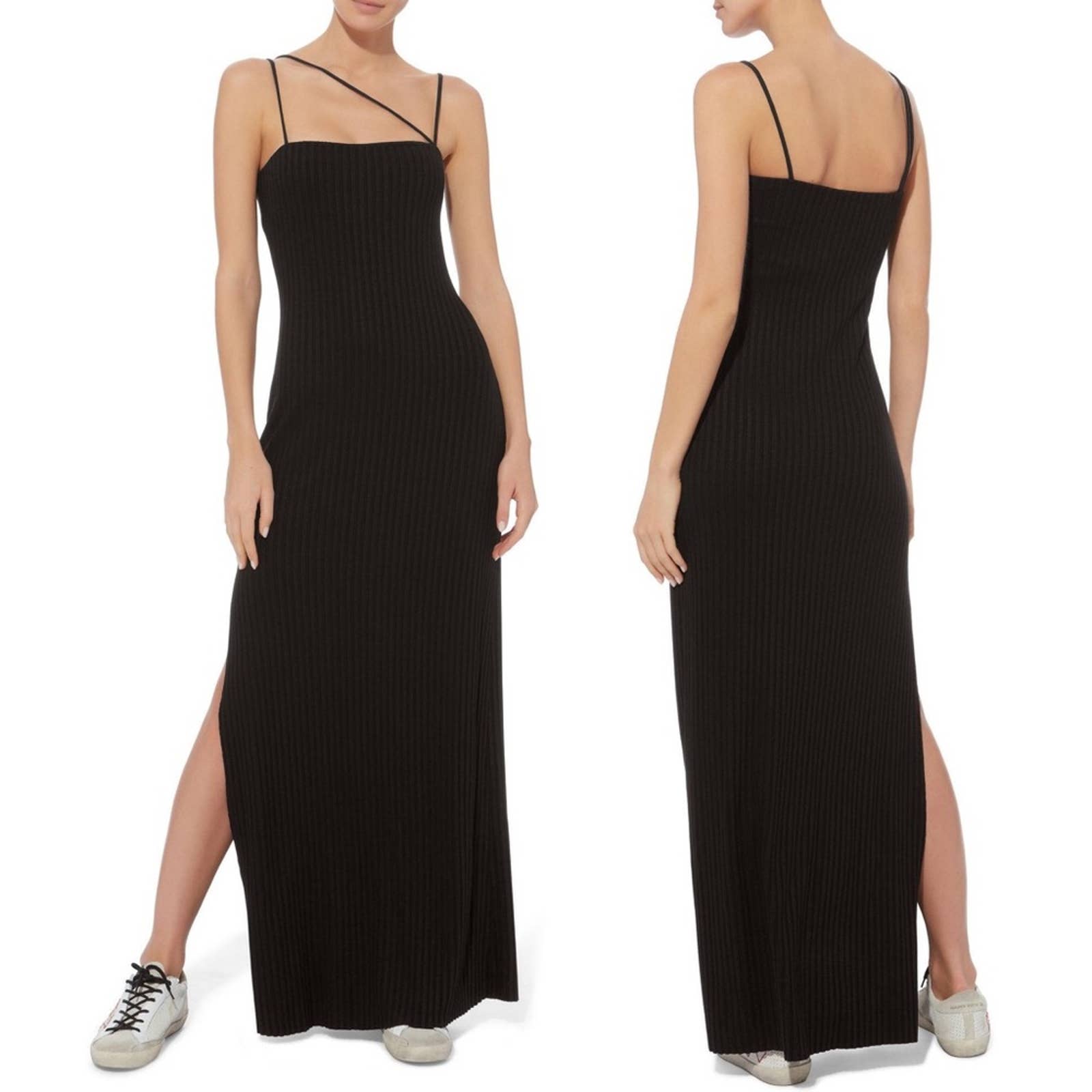 The Range Black Ribbed Suspension Maxi Dress Size Xs